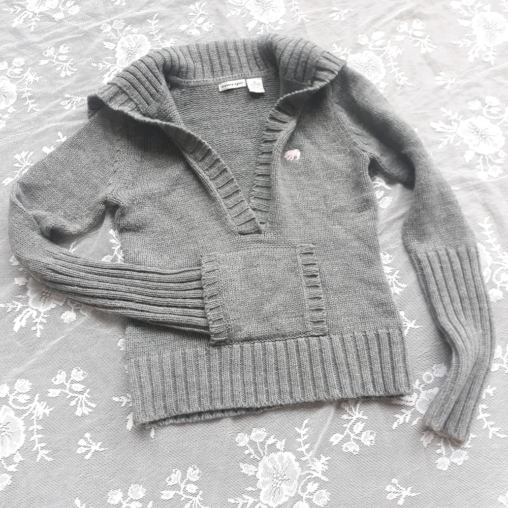 Gray Foldover Sailor Collar Sweater Pink Logo M